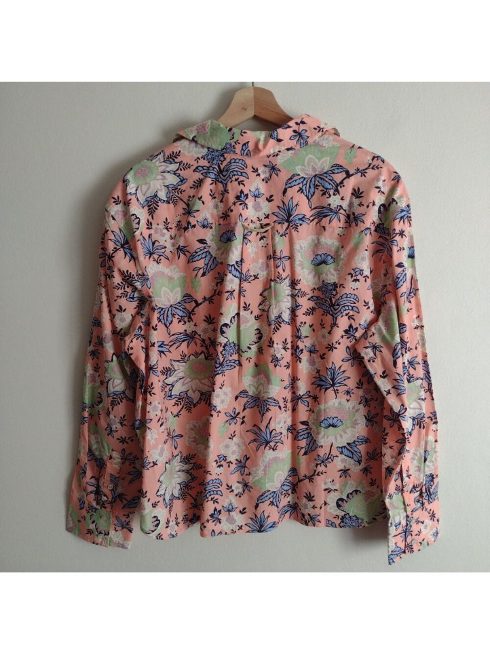 Talbots Printed Popover Blouse XL Salmon Pink Floral Cotton Relaxed Fit Top - Picture 8 of 10